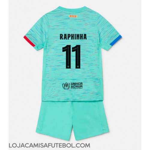 Camisa de Futebol Barcelona Raphinha Belloli #11 Equipamento Alternativo Infantil 2023-24 Manga Curta (+ Calças curtas)